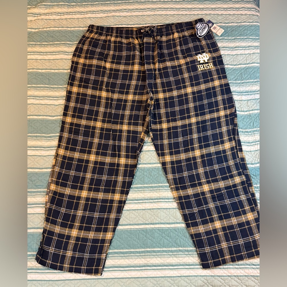 Notre Dame Fighting Irish Large Plaid Sleep Pajama Pants Concept Sports Sz 2XB